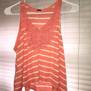 Striped lace tank top
